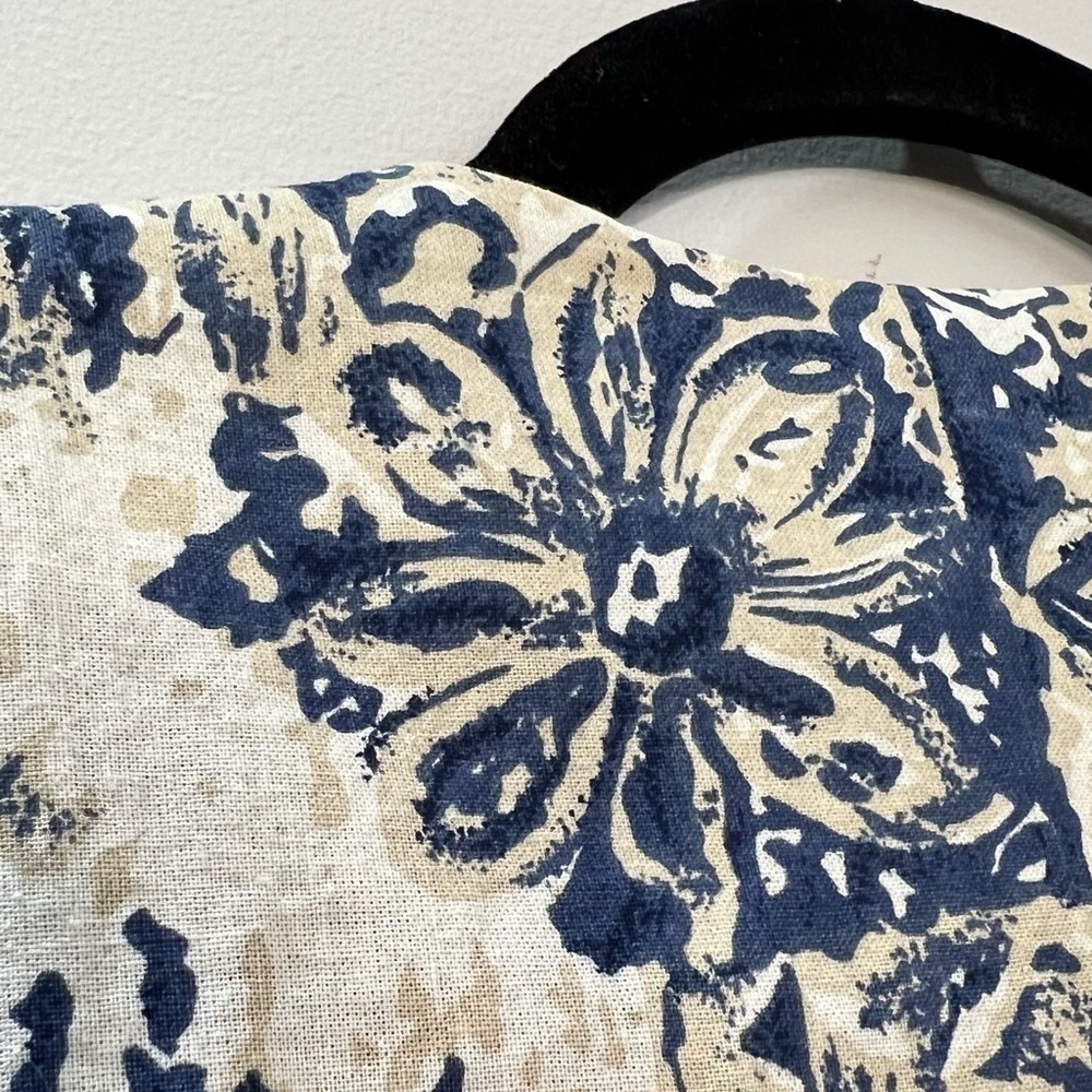 Vintage 80s 90s beige tan blue floral button front short sleeve maxi dress - Picture 9 of 10